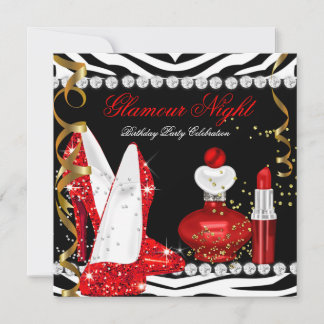 Glitter Glamour Night Red Gold Black Zebra Invitation