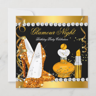 Glitter Glamour Night Yellow Gold Black Party Invitation