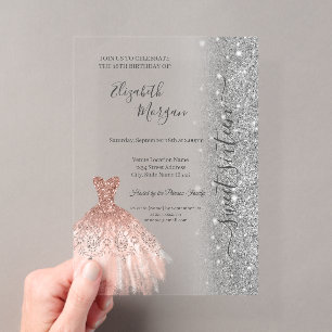 Glitter Glitter Dress Rose Gold Sweet 16 Acrylic Invitations