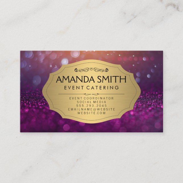 Glitter Glow Purple | Metallic Gold Business Card (Front)