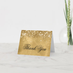 Glitter Gold 40th Birthday Fancy Calligraphy Letterpress Thank You Card
