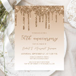 Glitter Gold 50th Anniversary Script Postcard<br><div class="desc">This trendy 50th wedding anniversary party invitation postcard features a sparkly gold faux glitter drip border and ombre background. The words "50th Anniversary" and the names of the couple appear in whimsical gold-colored script,  with the rest of the customizable text in gold-colored sans serif font.</div>