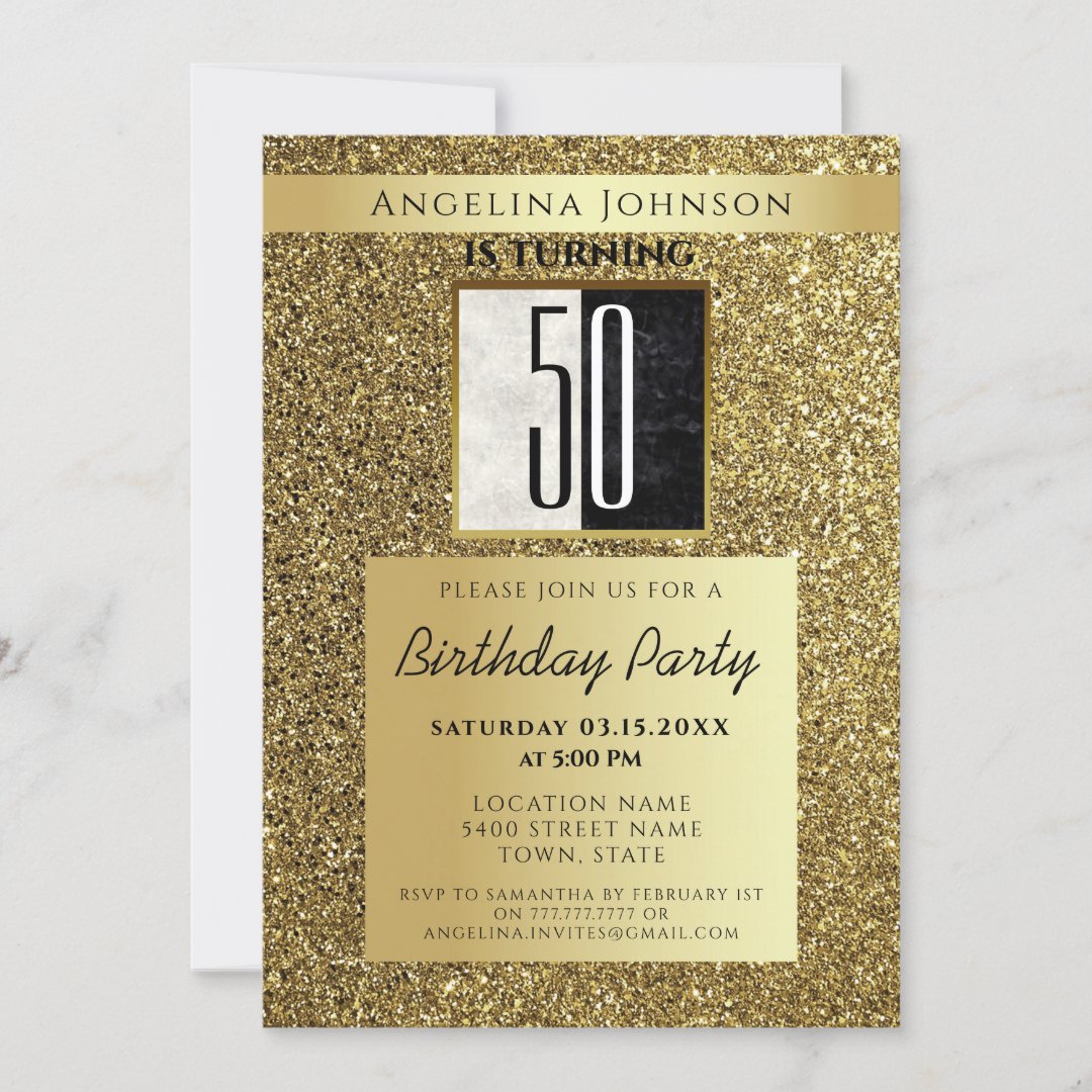 Glitter Gold 50th Birthday Invitation | Zazzle