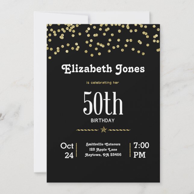 Glitter Gold 50th Birthday Invitation (Front)