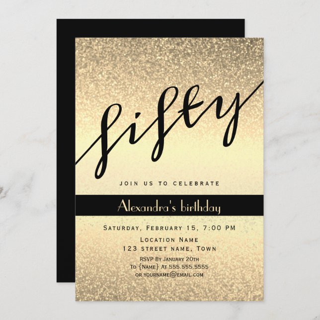Glitter Gold 50th Birthday Invitation (Front/Back)