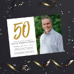 Glitter gold 50th birthday party photo invitation<br><div class="desc">Celebrate 50 years with this white,  black and faux gold glitter invitation featuring a large stylized 50 along with a photo of the guest or guests of honor. This works well for a 50th birthday or a 50th anniversary party.</div>