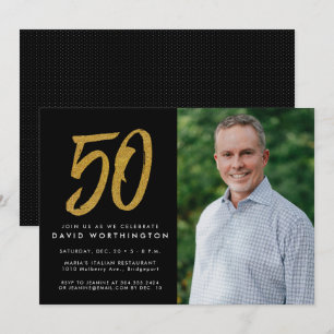 Glitter gold 50th birthday party photo invitation