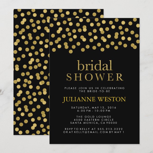 Glitter Gold and Black Confetti Bridal Shower Invitation (Front/Back)
