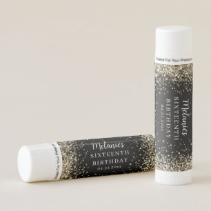 Glitter Gold and Black Sixteenth Birthday Favor Lip Balm