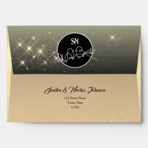Glitter Gold and Black Wedding Envelope