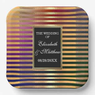 Glitter Gold and Black Wedding Square Paper Plates