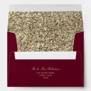 Glitter Gold and Burgundy Wedding Envelope