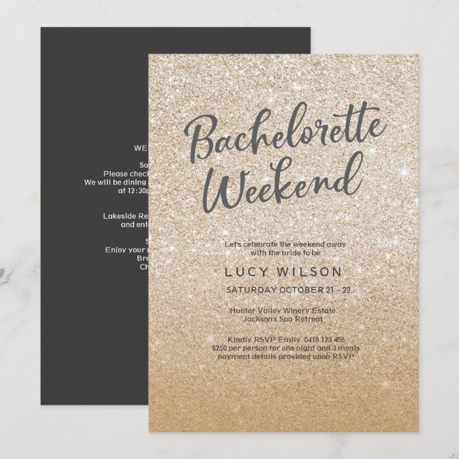 Glitter Gold Bachelorette Weekend Invitation (Front/Back)