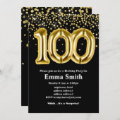 glitter gold balloon for 100th birthday party invitation (Front/Back)