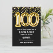glitter gold balloon for 100th birthday party invitation (Standing Front)