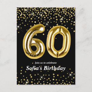 glitter gold balloon for 60th birthday party postcard