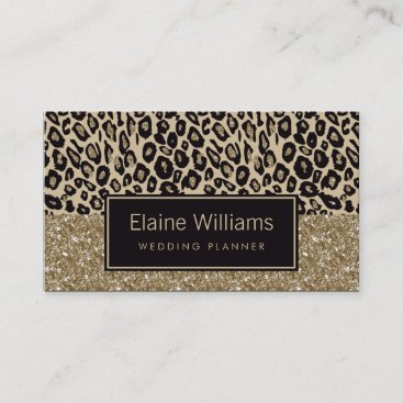 glitter gold black Leopard print chic Cards