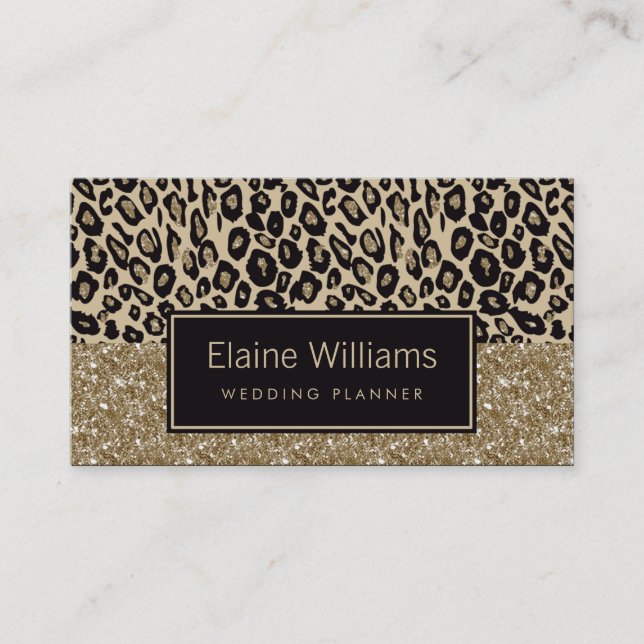 glitter gold black Leopard print chic Cards (Front)