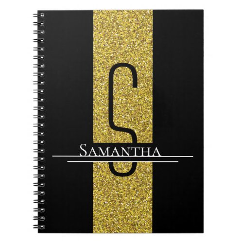 Glitter Gold Black Monogram Notebook