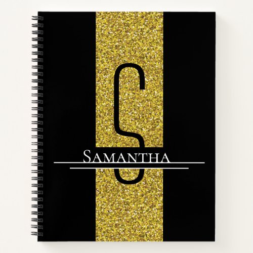 Glitter Gold Black Monogram Notebook