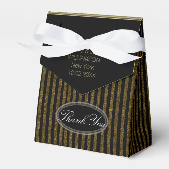 Glitter Gold+Black PinStripes Party Favor Box (Front Side)
