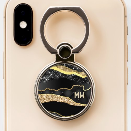 Glitter gold black shimmer marble glam girly phone ring stand