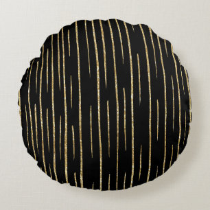 Glitter Gold &black striped Round Pillow