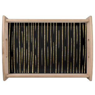 Glitter Gold &black striped  Serving Tray