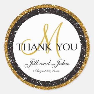 Glitter Gold Black Thank You Wedding Favor Sticker