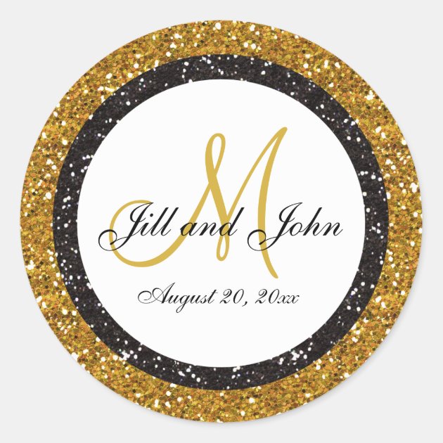Glitter Gold Black Wedding Monogram Seals Sticker