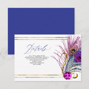 Glitter Gold Blue Purple Peacock Plume Wedding Enclosure Card