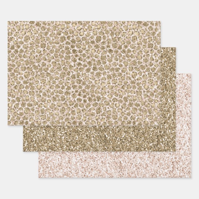 Glitter Gold Blush Pink Leopard Print             Wrapping Paper Sheets (Set)