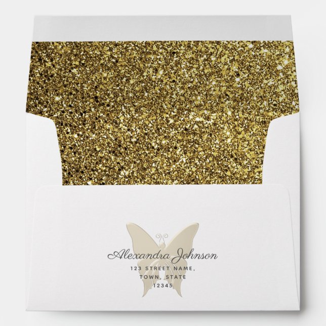 Glitter Gold Butterfly Return Address Envelope (Back (Bottom))