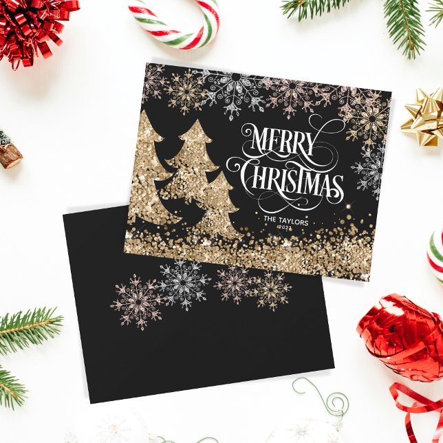 Glitter Gold Christmas Tree Merry Christmas Card (Creator Uploaded)