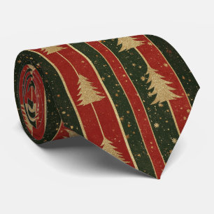 Glitter Gold Christmas Tree - Red & Green Striped Neck Tie