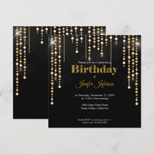 Glitter gold confetti Birthday Invitation (Front/Back)