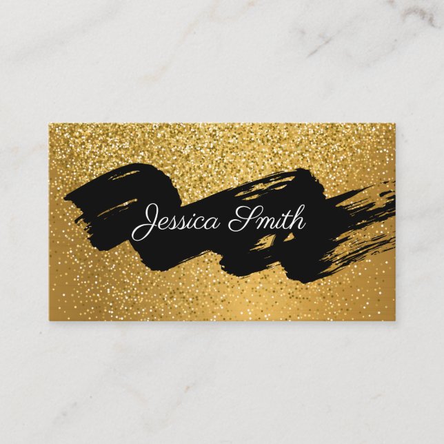 Glitter Gold Confetti | Black Brushed Business Card (Front)
