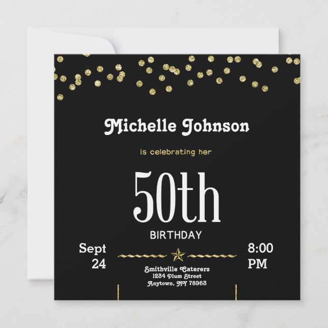 Glitter Gold Customizable 50th Birthday Invitation (Front)
