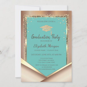 Glitter Gold Diamonds Mint Green Graduation Invitation