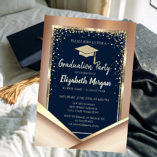 Glitter Gold Diamonds Navy Blue Graduation  Invitation