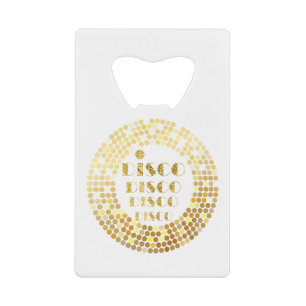 glitter, gold disco ball credit card bottle opener