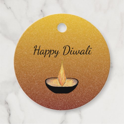 Glitter Gold Diwali Diya Lamp Flame Favor Tags