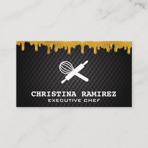 Glitter Gold Drip  Whisk and Rolling Pin Business Card