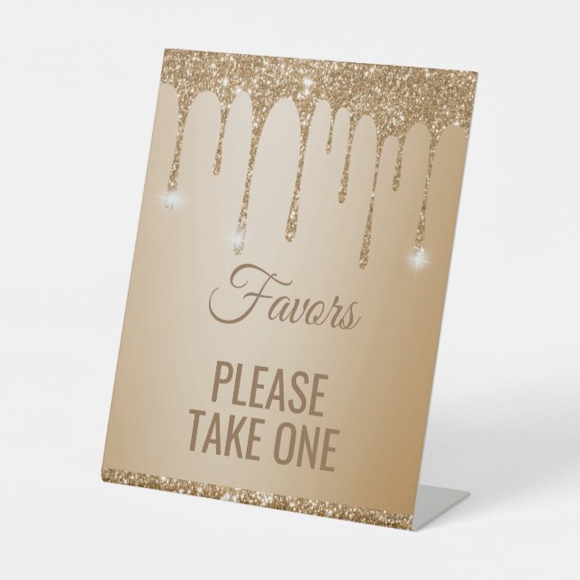 Glitter Gold Drips Champagne Beige Favors Sign (Front)