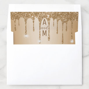 Glitter Gold Drips Champagne Beige for Invitations Envelope Liner
