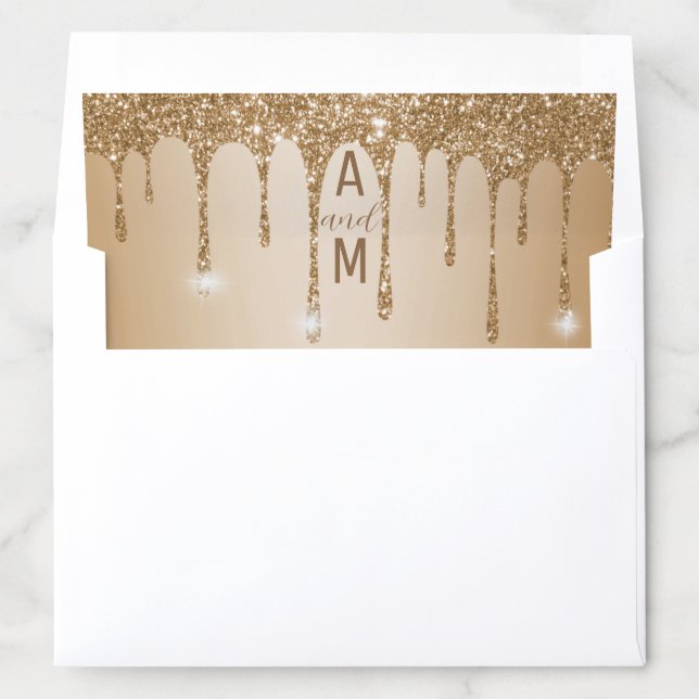 Glitter Gold Drips Champagne Beige for Invitations Envelope Liner (In Envelope)