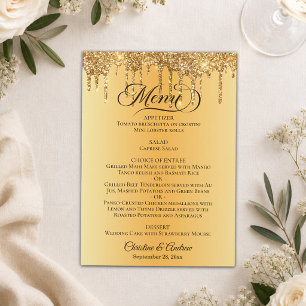Glitter Gold Drips Champagne Beige Wedding Menu
