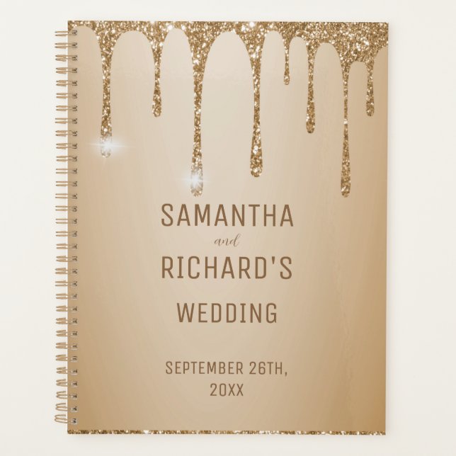 Glitter Gold Drips Champagne Beige Wedding Planner (Front)