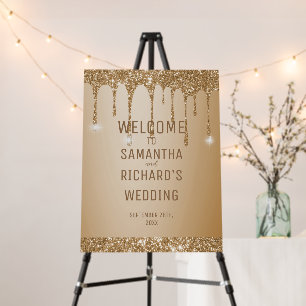 Glitter Gold Drips Champagne Beige Wedding Welcome Foam Board