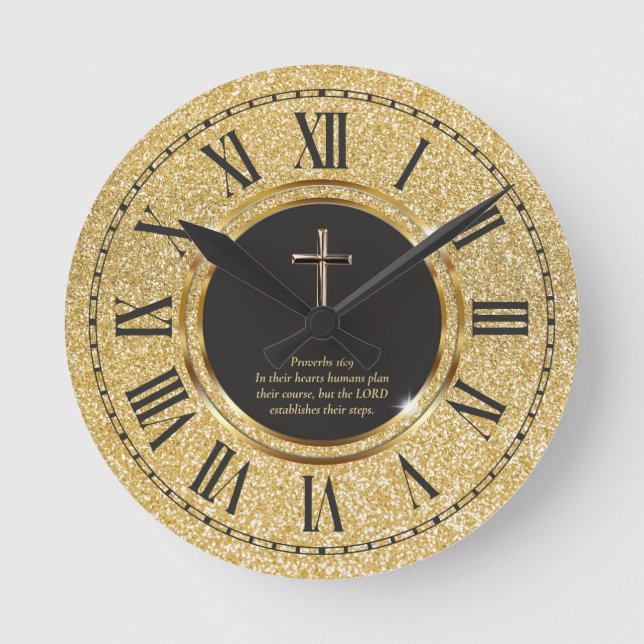Glitter Gold Elegant Pastor Priest Church Round Clock (Front)